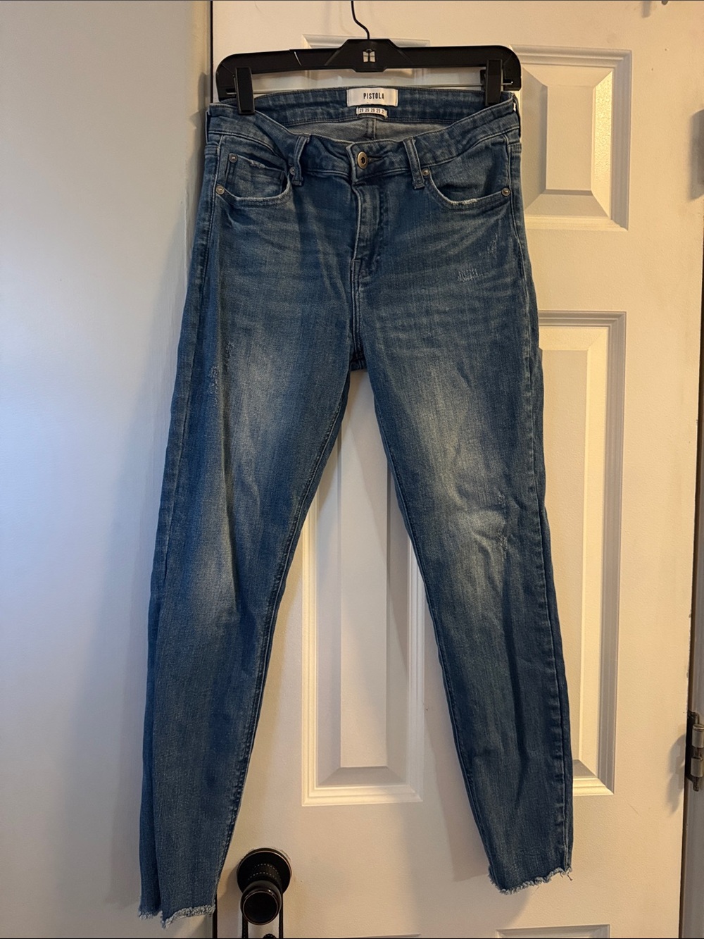 pistola Medium Blue Skinny Jeans with Frayed Hem